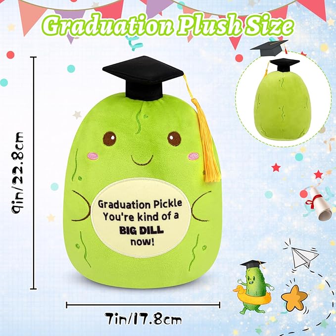 Pickle Stuffed Animal,9inch Graduation Stuffed Animal with Cap and Graduations Words,Cute and Soft Pickle Graduation Plush 2026 Gifts for Kids Men Women,Party Decorations