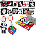 4 PCS Black and White High Contrast Baby Toys 0-3-6 Months Newborn Essential Toy for Babies Crinkle Sensory Book Brain Development Tummy Time Mirror Infant Carseat Rattle Shower Easter Gifts Boy Girl