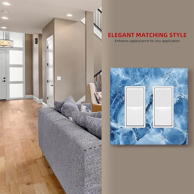 Outlet Covers Blue Marble Abstract Luxury Modern 1 Gang Duplex Light Switch Cover Plate Decorative Wall Plates Electrical Switchplate Receptacle for Bathroom Bedroom Decor（2 Pack）