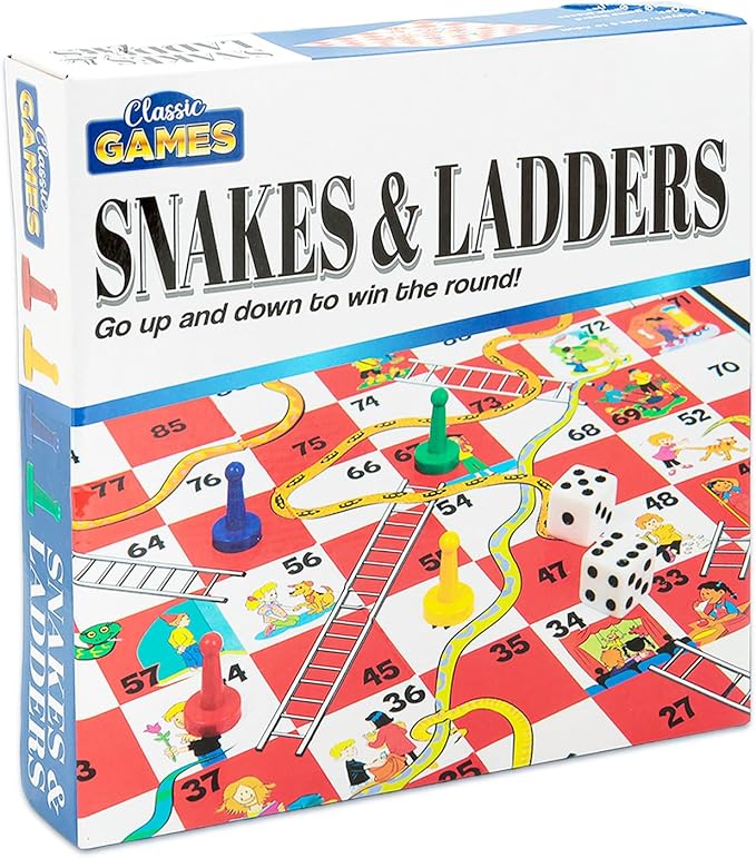 Snakes and Ladders Board Game Set - Classic Strategy Game for Family Game Night with Foldable Board for 2-4 Players | Snakes and Ladders Activity