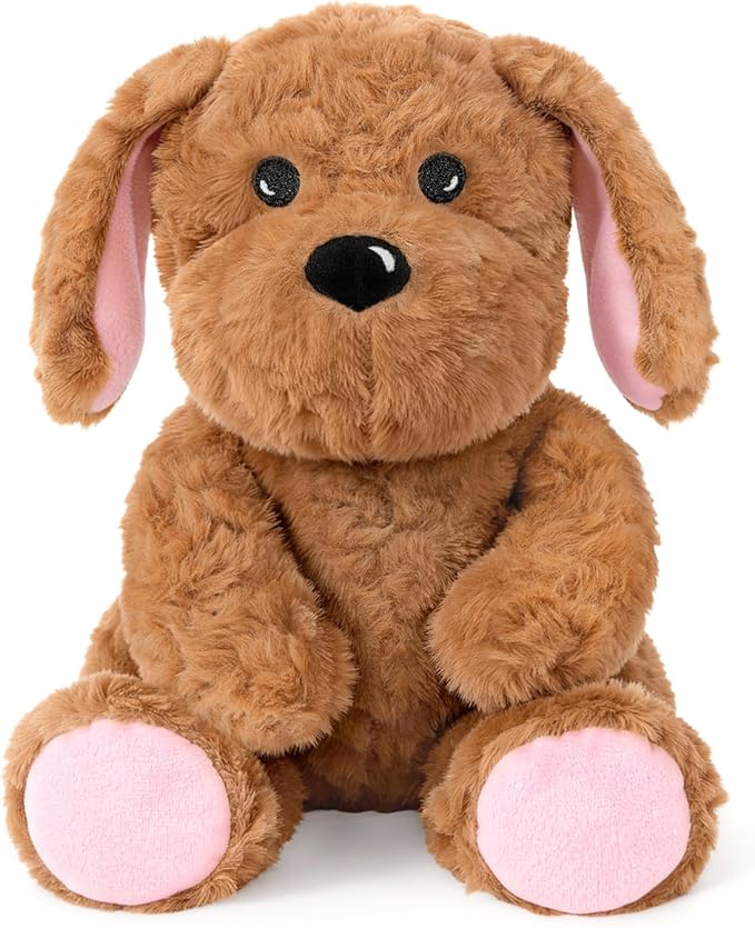 Ditucu Original Golden Retriever Microwavable Weighted Stuffed Animal Heated Dog Plush for Warmth Comfort Period Cramps Pain Plushies Toys Gifts for Kids Adults Dark Brown 9 inch