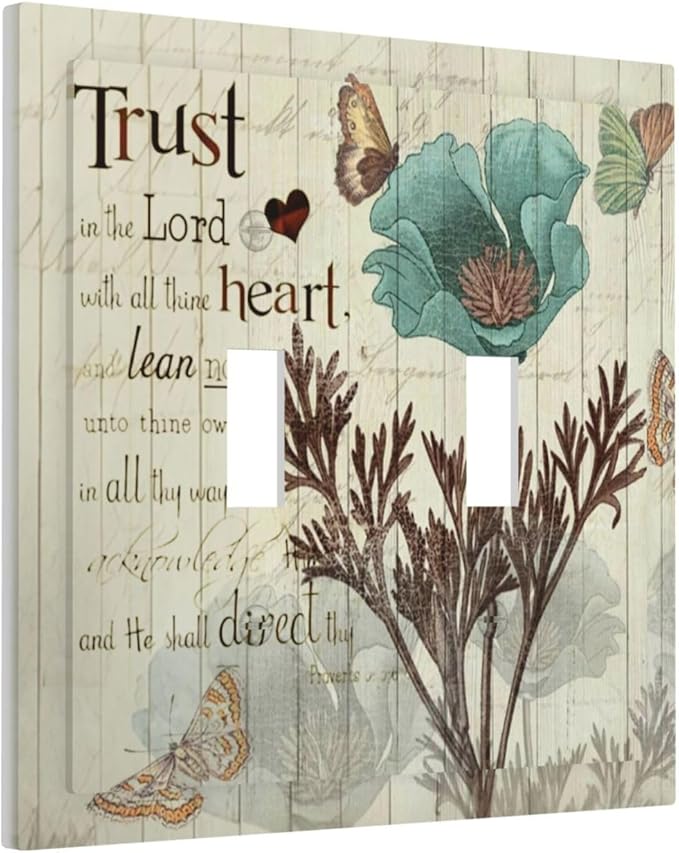 Rustic Elegant Teal Tulip Bible Inspirational Quote Decorative Switch Plates 2 Gang Double Toggle Outlet Light Switch Cover Wall Plate Electrical Faceplate for Farmhouse Bedroom Decor