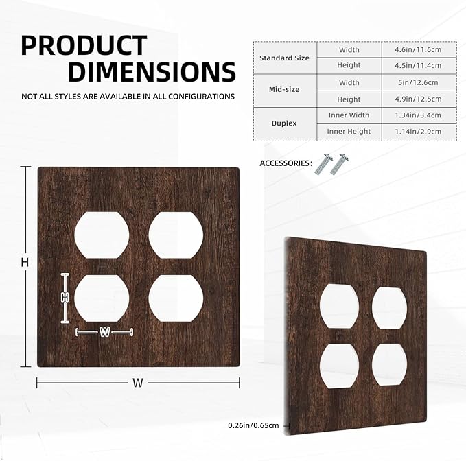 Decorative Outlet Covers with Rustic Dark Wood Grain & Vintage Style Design 2 Gang Wall Plate Double Duplex Receptacle Light Switch Cover Switch Plate Cover for Kitchen/Living Room