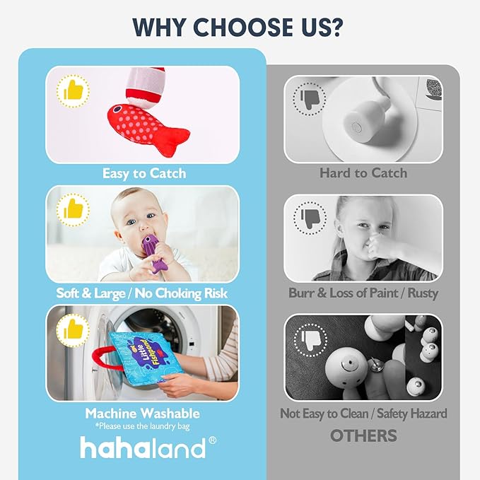 hahaland Montessori Toys for 1 Year Old Boy Girl Birthday Gift - 10 in 1 Cloth Fishing Game Toddler Toys with Stacking Cups - Number Counting, Color Sorting Learning