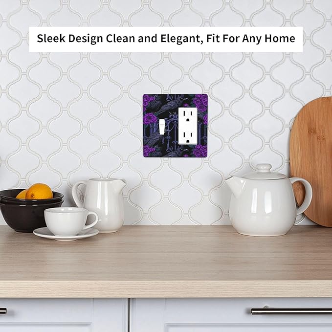 Outlet Covers Gothic Style Crow Purple Flowers 1 Toggle 1 Rocker Combination Decorative Wall Plate Light Switch Cover Plate Electrical Switch Plates for Bedroom living Room Decor