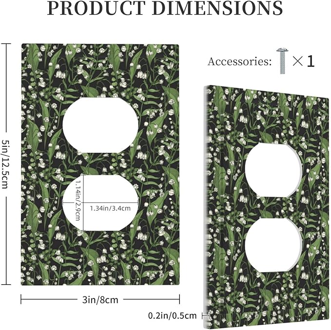 Boho Floral Green Leaves White Flowers Outlet Covers 1 Gang Duplex Light Switch Cover Decorative Switch Plates Electrical Receptacle Faceplate Wall Plate for Farmhouse Bed Room Decor
