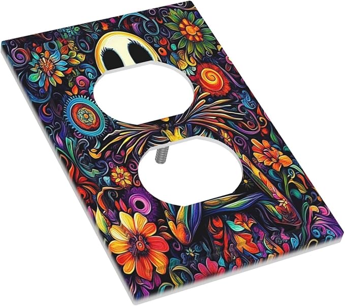 Outlet Covers Colorful Flowers Abstract Skull 1 Gang Duplex Light Switch Cover Decorative Switch Plates Electrical Receptacle Faceplate Wall Plate For Home Living Room Decor
