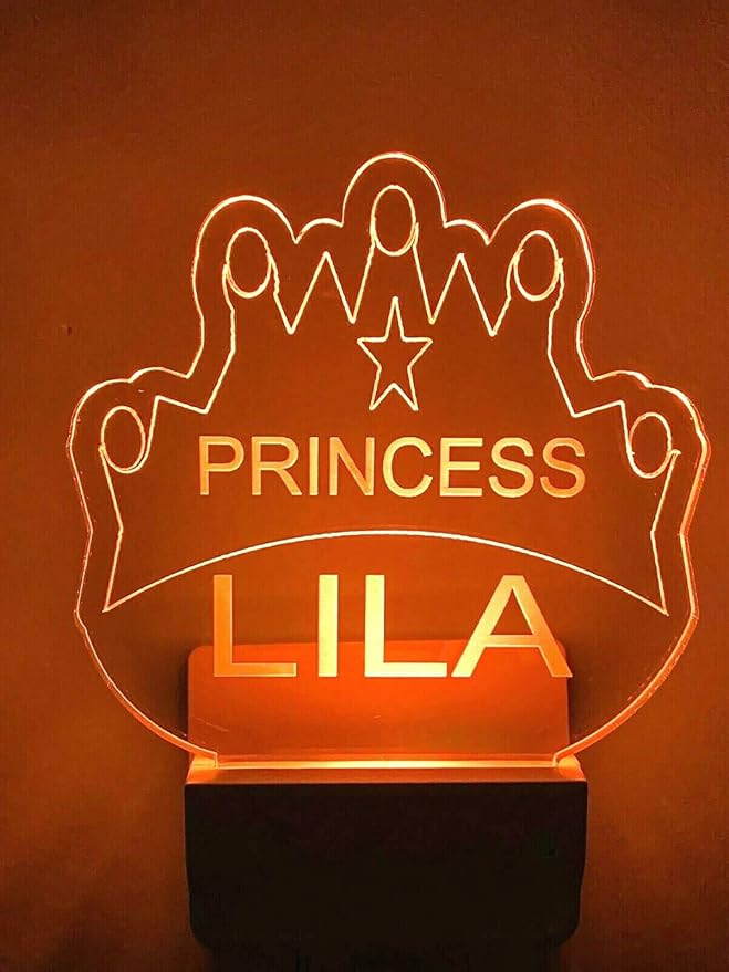 Night Light Multi Color Personalized LED Plug-in Ultra-Slim Touch Light Smart Dusk to Dawn Sensor Kids Christmas/Birthday Gifts Children's Bedroom Kitchen Bathroom Hallway Variations (Princess Crown)