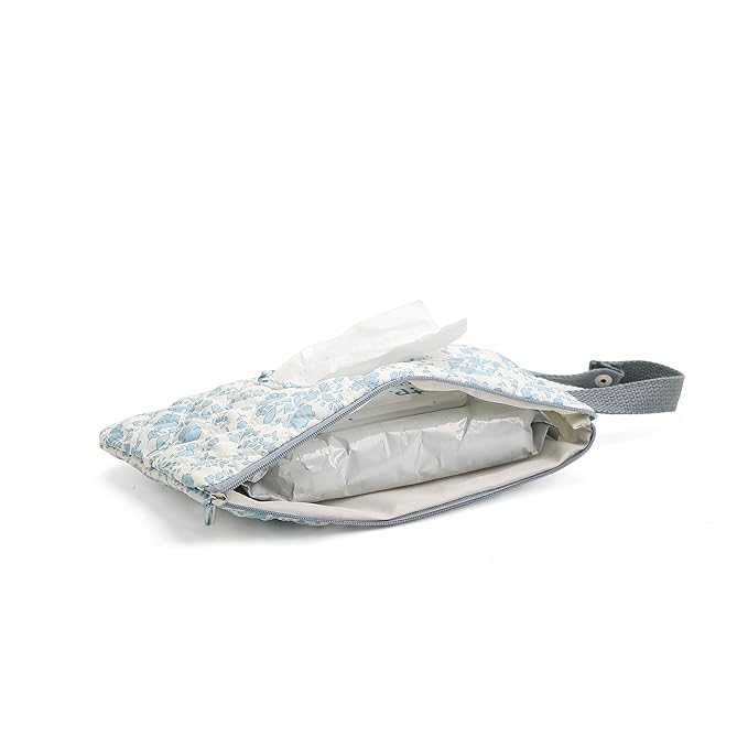 Quilted Baby Wipe Holder Quilted Wipe Pouch Portable Hanging Floral Wet Wipes Bag for Car, Stroller (Blue 4)