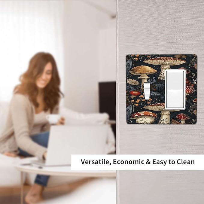 Outlet Covers Vintage Mushroom Floral 1 Toggle 1 Rocker Combo Light Switch Cover Plate Decorative Switch Plate Covers Electrical Wall Plate for Bedroom Kids room Decor