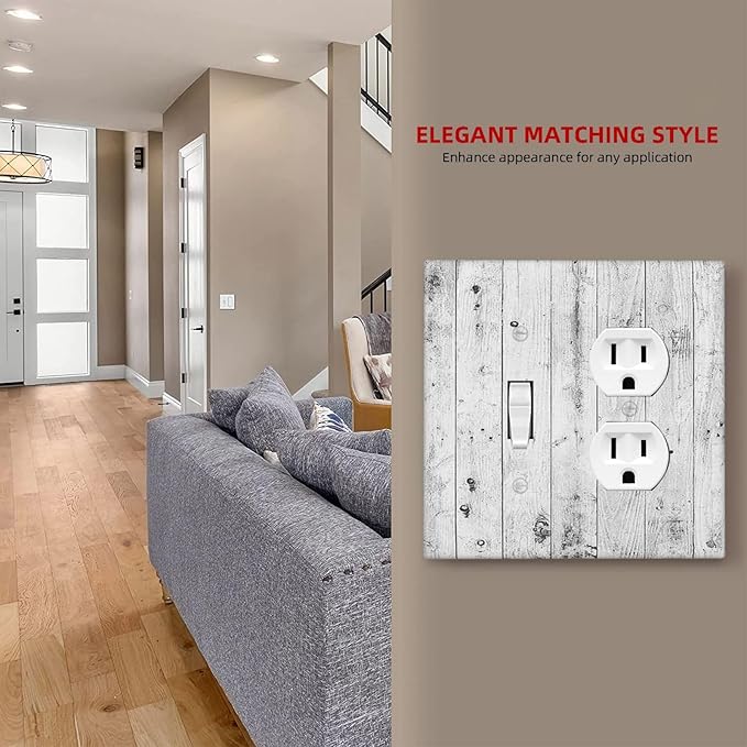 Wallplates Rustic White Grey Wood Grain 1 Toggle 1 Duplex Switch Plate Electrical GFCI Faceplate Decorative Light Switch Covers for Farmhouse Home Decor