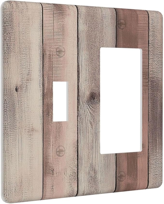 Outlet Covers Vintage Natural Wood Rustic Cinnamon 1 Toggle 1 Rocker Combination Decorative Wall Plate Electrical Switch Plates Light Switch Cover Plate For Farmhouse Cabin Decor