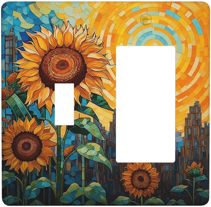 Abstract Sunflower Graffiti Floral Paint Art Flower Outlet Covers 1 Toggle 1 Rocker Combination Electrical Switch Plates Light Switch Cover Plate Decorative Wall Plate for Bedroom Living Room Decor