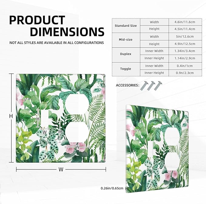 Tropical Palm Leaves Green Jungle Botanical Floral Flowers Wallplates 1 Toggle 1 Duplex Switch Plate Electrical GFCI Faceplate Decorative Light Switch Covers for Bedroom Living Room Decor
