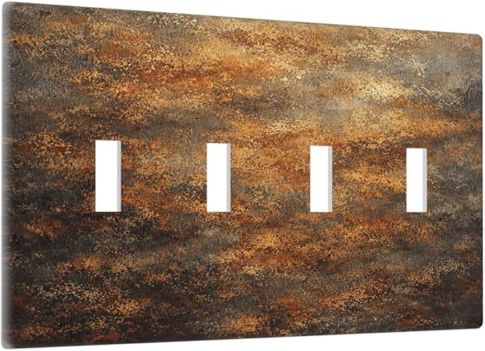 Decorative Light Switch Cover Plate Vintage Rust Pattern in Brown gold 4 Gang Wall Plates for Electrical Outlets Quad Toggle Switch Plate Covers Outlet Covers Faceplate for Home Decor