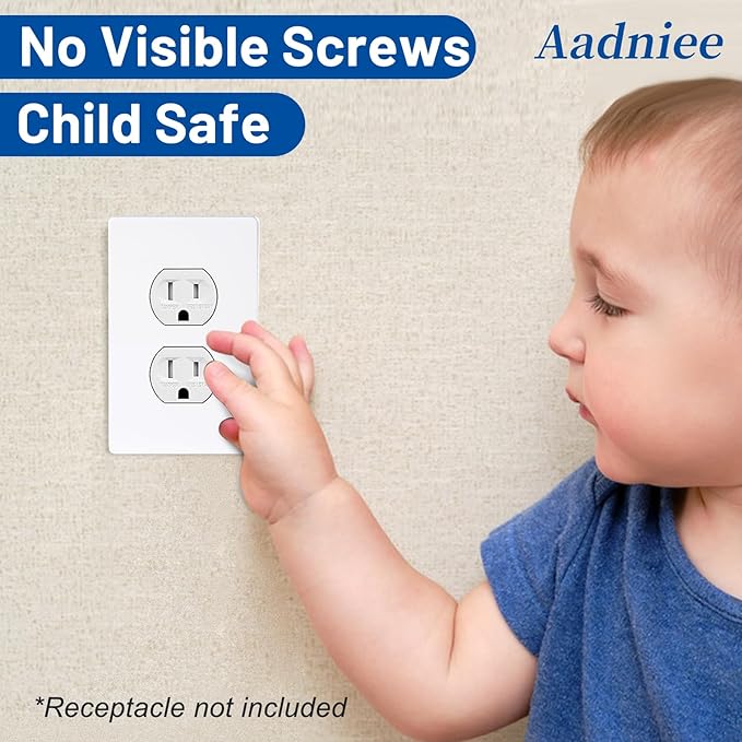 Screwless Duplex Wall Plates, 1-Gang Child Safe Outlet Covers, Standard Size 2.92" x 4.68" Hidden Screw Faceplate and Switch Plates (5 Pack, Gloss White)