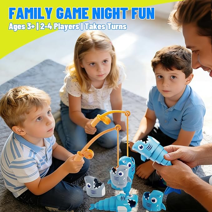MINGKIDS Shark Fishing Game for Kids - Preschool Math Games for 3 Year Olds, Toddler Fine Motor Learning Toys, Fun Family Board Games for Boys and Girls Ages 3-5