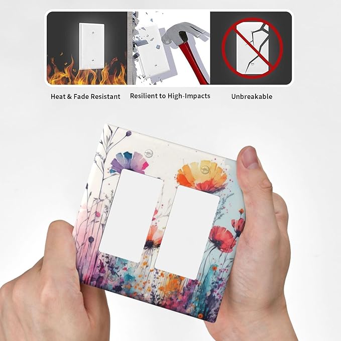 Light Switch Cover Plate Abstract Floral watercolor flowers 2 Gang Wall Plates Double Rocker Outlet Covers Wildflower Decorative GFCI Receptacle Electrical Switchplate for Home Decor