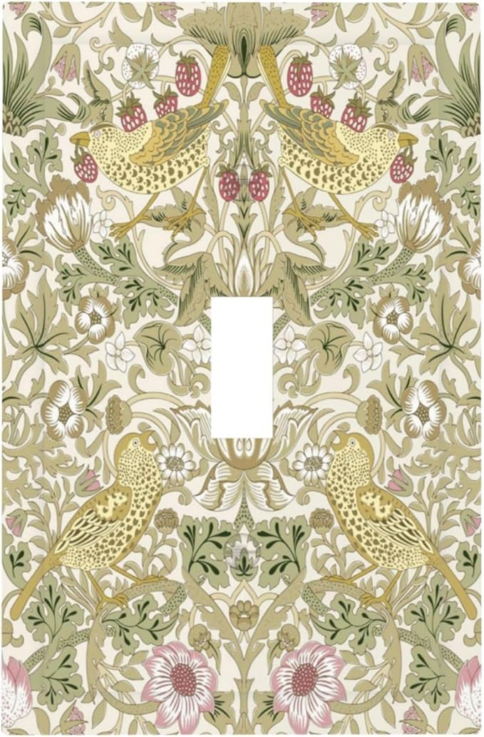 William Morris Vintage Strawberry Bird Botanical Decorative Light Switch Cover 1 Gang Single Toggle Device Electrical Faceplate Switchplates Decorator Outlet Wall Plate for Farmhouse Home Decor