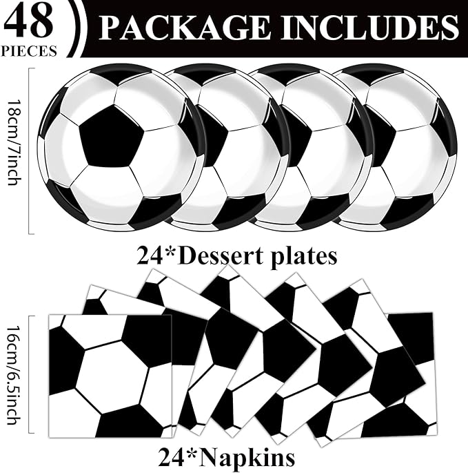 48Pcs Soccer Paper Plates and Napkins Sports Theme Party Decorations Sport Birthday Party Supplies Sports Theme Disposable Dinnerware Tableware for Soccer Fans Boys Girls Baby Shower Serves 24