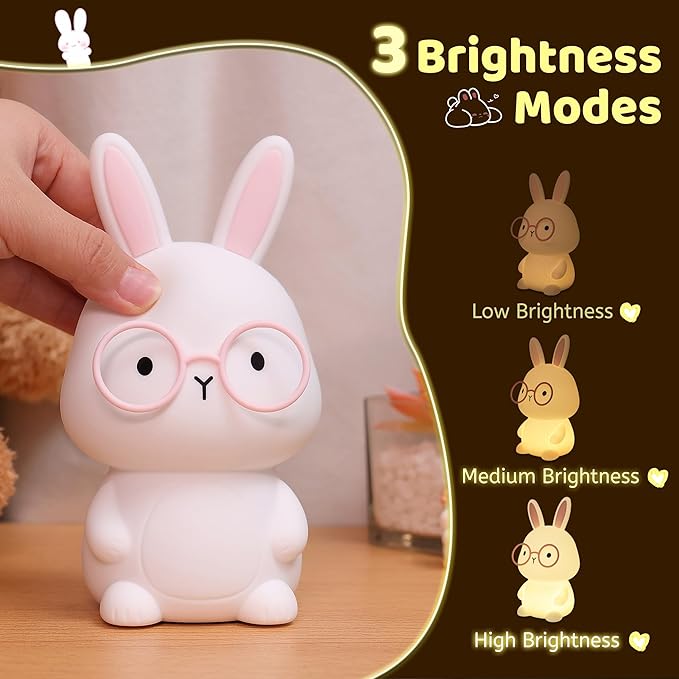 YuanDian Bunny Night Light with 8 Color Lights, Gift for Adults Teens and Babies, Decorate Kids' Bedroom with Cute Silicone Rabbit Nightlights, Animal Lamp Gift for Children and Toddlers