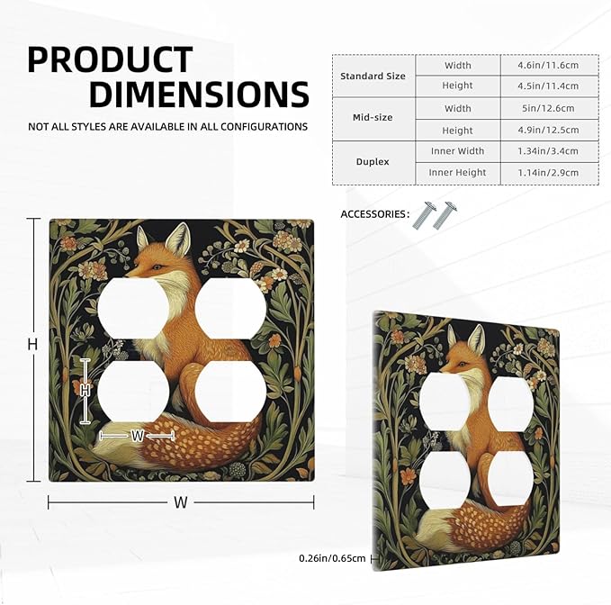 Fox Morris Plants Flowers Vine Colorful Floral Outlet Covers 2 Gang Double Duplex Decorative Light Switch Covers Electrical Wallplates Socket Faceplate For Bed Room Living Room Decor