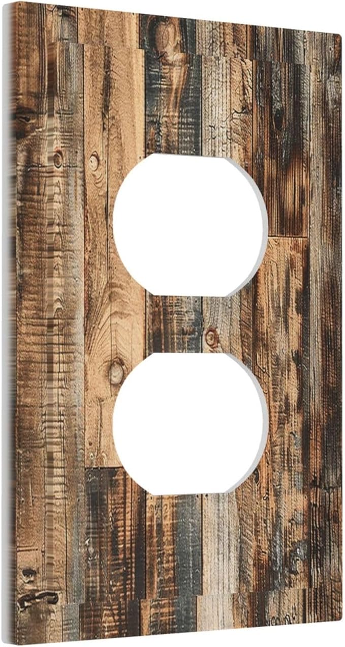 Outlet Covers Rustic Brown Wood Pattern Splice Plank 1 Gang Duplex Light Switch Cover Decorative Switch Plates Electrical Receptacle Faceplate Wall Plate For Farmhouse Cabin Decor