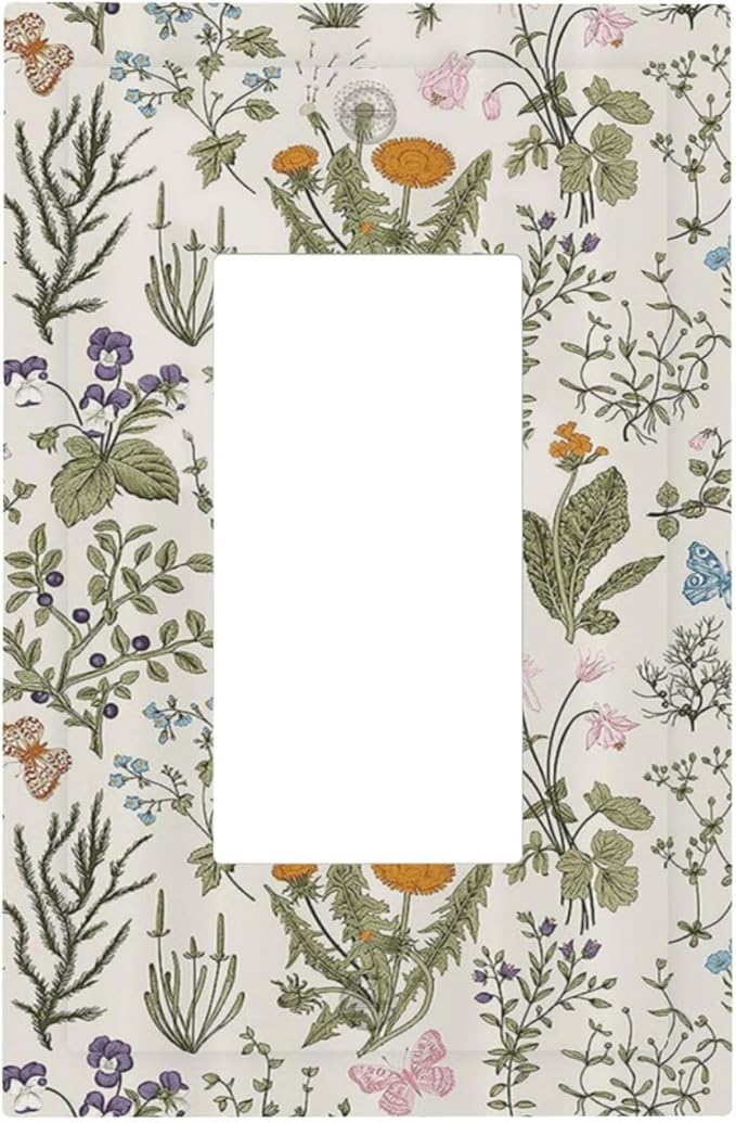 Outlet Covers Boho Floral Vintage Flowers Plants 1 Gang Duplex Light Switch Cover Plate Decorative Wall Plates Electrical Switchplate Receptacle for Bathroom Bedroom Decor（2 Pack）