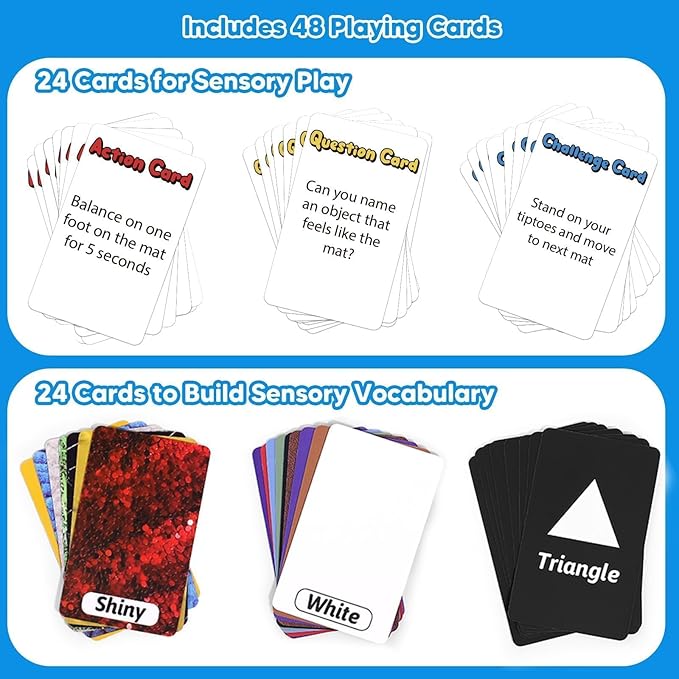 Garybank Labeled Sensory Mats w/Therapy Games for Autistic Kids, 8 Pcs Texture Mats w/48 Game Cards, Autism Kids Sensory Toys, Special Education Classroom Must Haves, Sensory Tile for Calm Down Corner