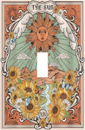 Boho Retro Sun Sunflower Vintage Flower Butterfly Decorative Light Switch Cover 1 Gang Single Toggle Device Electrical Faceplate Switchplates Decorator Outlet Wall Plate for Farmhouse Home Decor