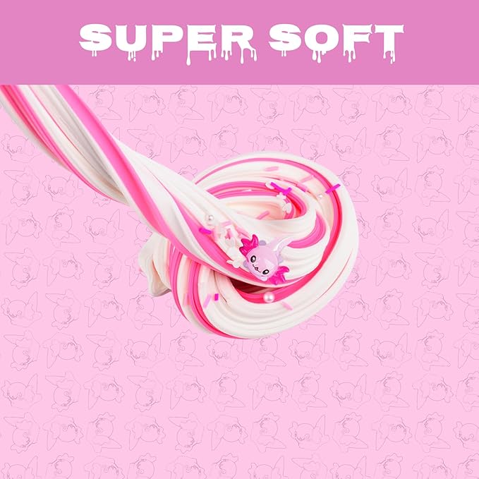 Axolotl Butter Slime,Non Sticky,Super Soft Stress Relief,Scented and Stretchy Toy,Birthday Gifts for Kids 4-12,DIY Slime Party Favor,Dual Colored Pink Slime,Christmas Stocking Fillers (7oz 200ML)