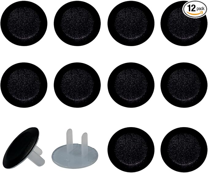 Pure Black 12 Packs Baby Child Proofing Outlet Covers, Safety Electrical Socket Covers, 2-Prong Power Wall Socket Plug Plate, Secure Outlet Protector Caps