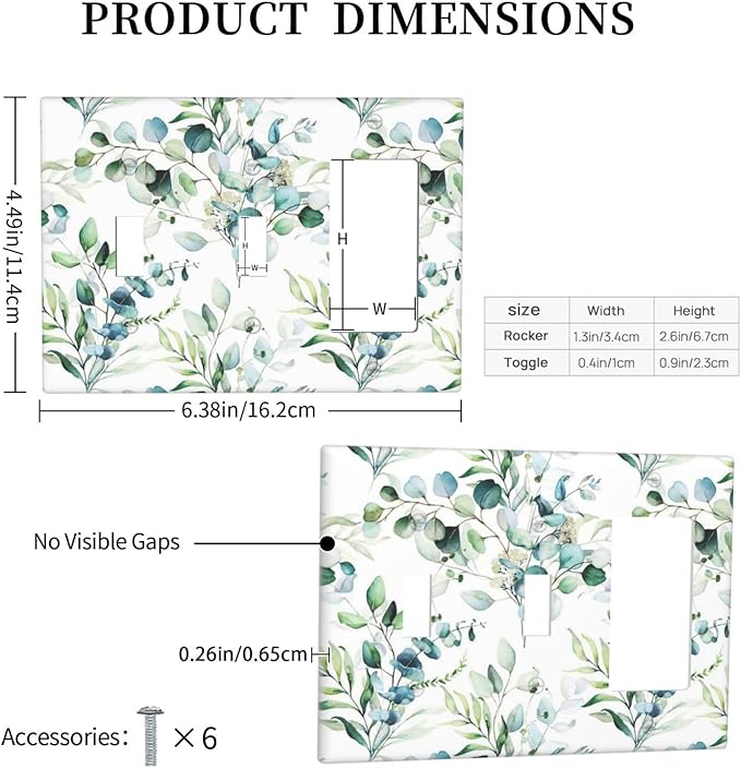 Green Olive Sage Eucalyptus Leaves 3-Gang 2-Toggle 1-GFCI/Decorator Combination Light Switch Decorative Triple Combo Device Switches/Rocker Outlet Covers and Wall Plate