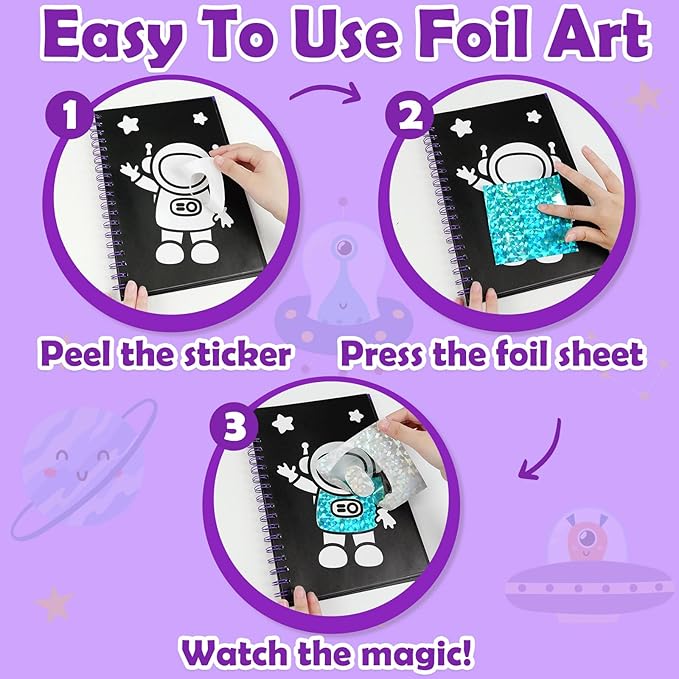 FUNNYB&G Foil Art Crafts for Kids Ages 4-8: Mother's Day 2026, Birthday Gift for Boys, Art and Crafts Supplies, Party Favors, Creative Toys for Boys 4 5 6 7 8 9 Years Old(Space)