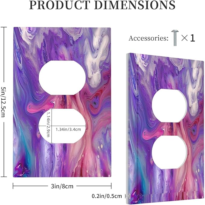 Liquid Marble Modern Abstract Texture Abstract Purple Paint Wall Art Outlet Covers 1 Gang Duplex Electrical Receptacle Faceplate Light Switch Cover Wall Plate Decorative Switch Plates for Living Room
