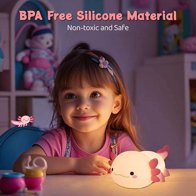 YuanDian Axolotl Night Light, Gift for Adults Teens and Babies. Decorate Kids' Bedroom with Cute Silicone Axolotl Nightlights, Christmas Birthday Gift for Children and Toddlers
