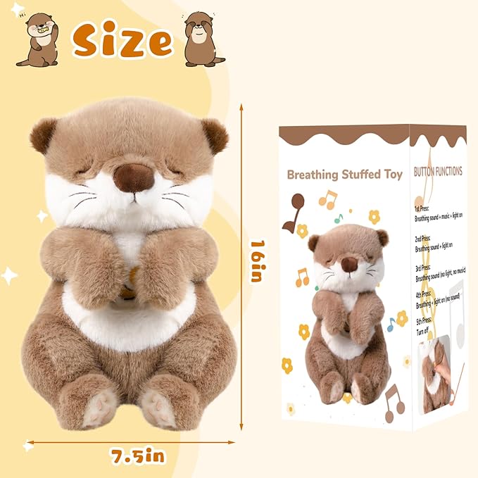 Baby Comfort Otter Breathing Stuffed Animal Buddy-Fur Real Pets Plush Sound Machine with Music, Warm Lights, Peaceful Moments for Kids & Adult | Peluche Que Respira