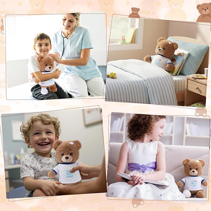Deekin Get Well Soon Gifts for Kids Injured Recovery Bear Stuffed Animal Gifts Bear for Kids Adult with Broken Arm After Surgery Soft Bandage Plush 10 Inches(Brown,Leg Injury)
