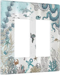 Sea Turtle Octopus Ocean Underwater Animal 2 Gang Rocker Decora Light Switch Covers Decorative Unique Dual Outlet Covers Wall Plate Electrical Faceplate Switchplate GFCI for Bedroom Bathroom Decor