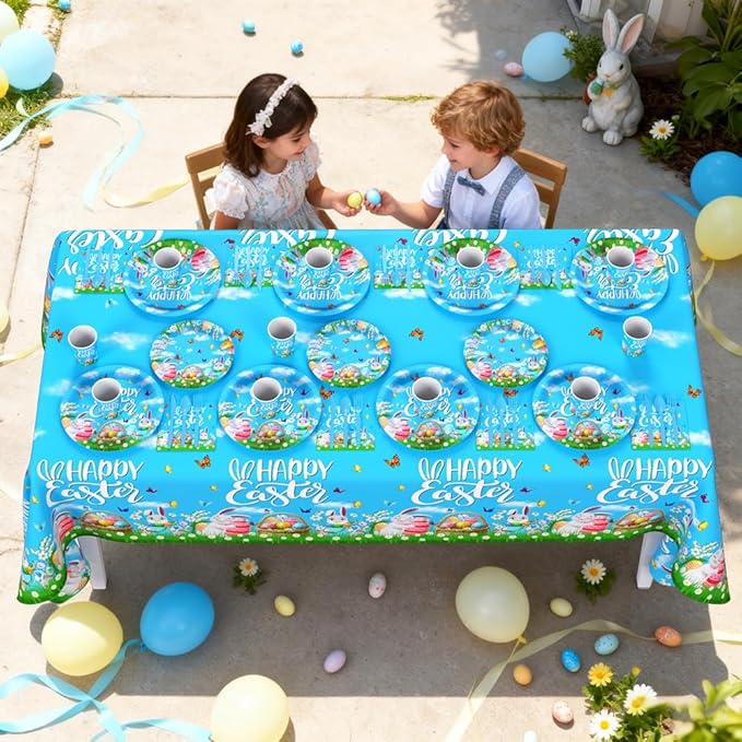 AIBIIN 193pcs Happy Easter Party Decorations Easter Paper Plates and Napkins, Cup, Tablecloth, Tableware, Spring Bunny Egg Disposable Dinnerware Party Supplies Serve 24 Guests
