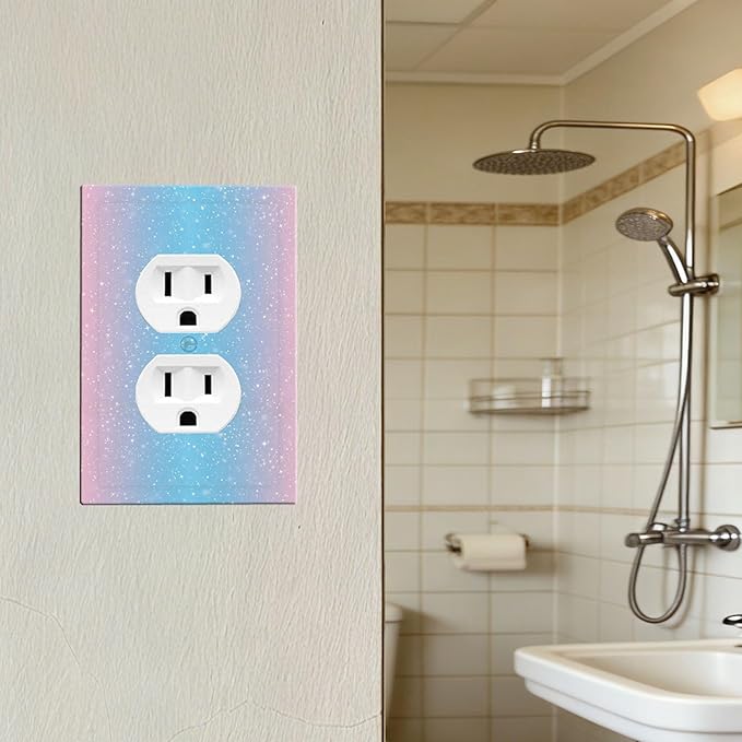 Pastel Galaxy Duplex Wall Plate - 1-Gang Standard US Size Pink & Blue Sparkle Outlet Covers, Dreamy Pastel Stars for Girls Room Decor