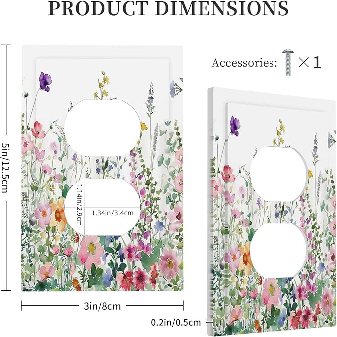 Outlet Covers Boho Colorful Flowers Plant Rustic Wildflower 1 Gang Duplex Light Switch Cover Decorative Switch Plates Electrical Receptacle Faceplate Wall Plate for Bed Room Bathroom