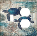 Blue Green Sea Turtle Tropical Ocean Coral Nautical Map Wallplates 1 Toggle 1 Duplex Switch Plate Electrical Gfci Faceplate Decorative Light Switch Covers For Bed Room Bathroom Decor