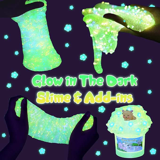 Axolotl Slime Kit 6×100ml (20oz Total) - Slime Variety Pack with Different Textures & Axolotl Charms, Glow in The Dark Slimes, Crunchy Slime, ASMR, Birthday Party Favor, Axolotl Fidget Toys