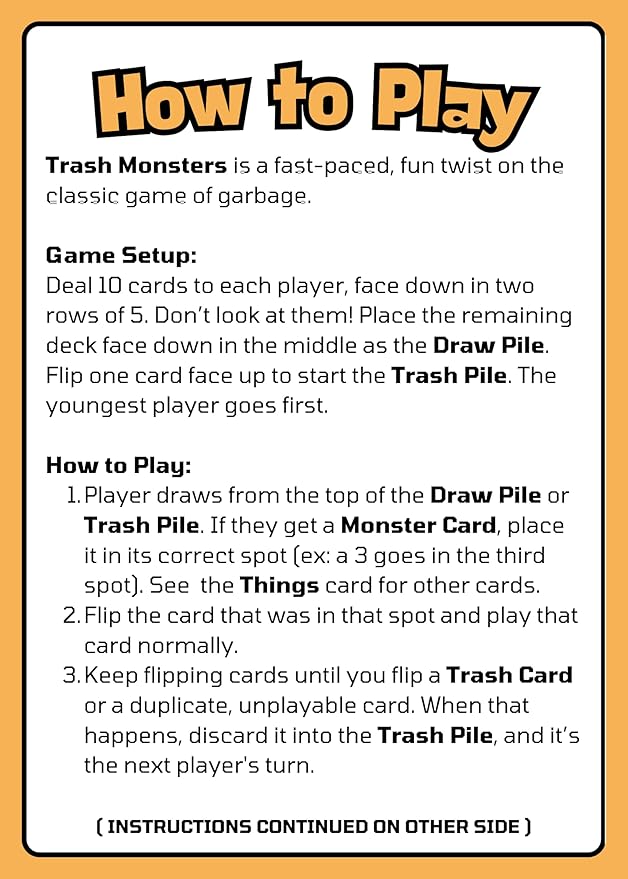 Trash Monsters - Card Game, Easy Number Sequencing Game with Fun Monsters | Ages 3 and up | Kids & Family Nights | Simple to Learn