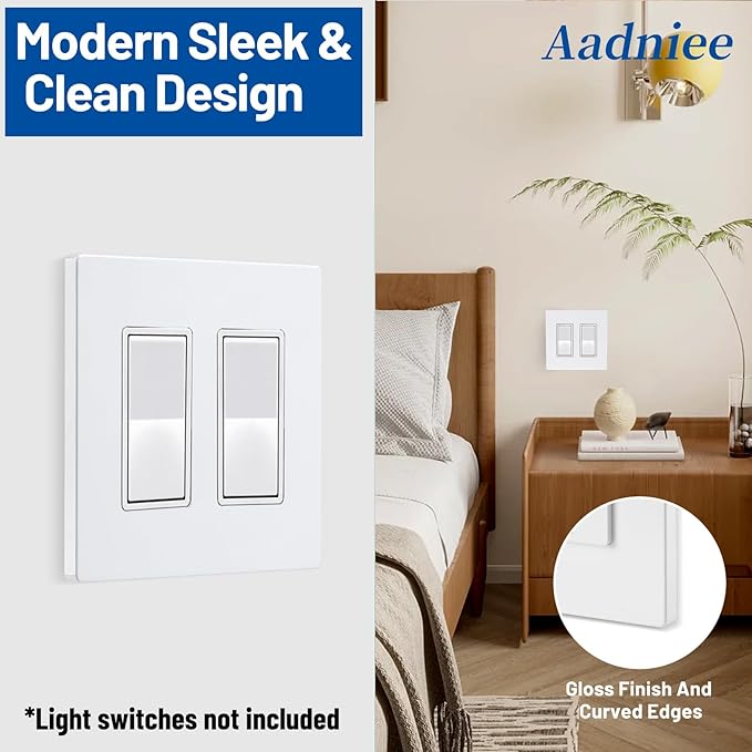 Screwless Decorator Wall Plates, 2-Gang Decorative Outlet Covers, Standard Size 4.68" x 4.74" Switch Plate and Hidden Screw Faceplate (10 Pack, Gloss White)
