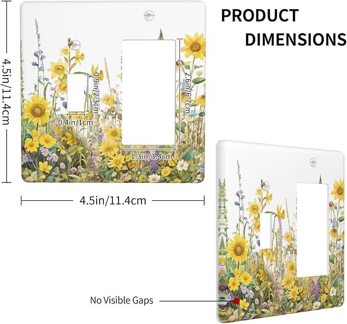 Wildflowers Sunflower Lavender Daisy Floral Outlet Covers 1 Toggle 1 Rocker Combination Decorative Wall Plate Electrical Switch Plates Light Switch Cover Plate for Bedroom Living Room Decor