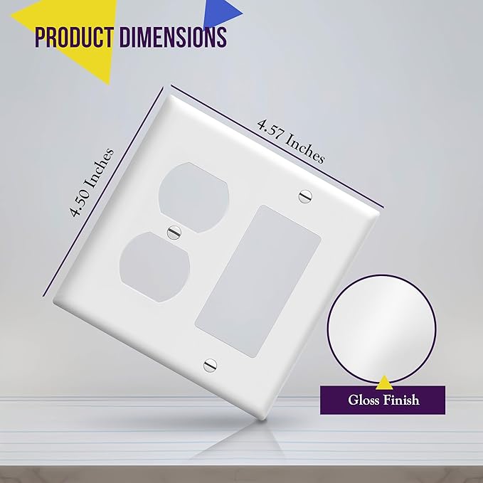 ENERLITES Combination Duplex Receptacle Outlet/Decorator Rocker Light Switch Wall Plate Cover, Standard Size 2-Gang 4.50" x 4.57", Polycarbonate Thermoplastic, UL Listed, 882131-W, White, 2 Pack