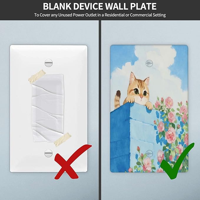 Cat Flower No Device Blank Wall Plate Decorative 1 Gang Light Switch Covers Electrical Switchplate Home Decorate Faceplat for Bathroom Bedroom Kitchen Room 4.5 x 2.76 Inch