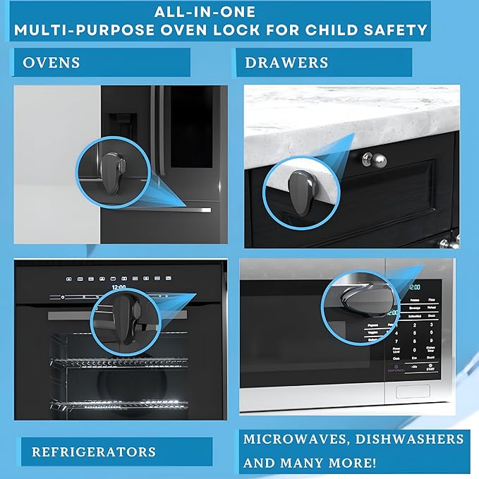 BABY PROOF ME Oven Lock Child Safety, 1 Pack, Oven Door Lock Child Safety, Oven Baby Proofing, Heat-Resistant, Durable & Easy to Install Oven Safety Locks for Toddlers, Baby Proof Oven (Black)